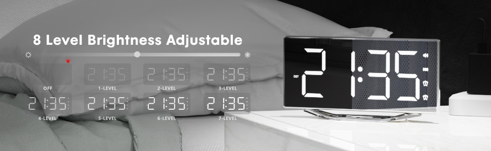 8 levels brightness mirror alarm clock