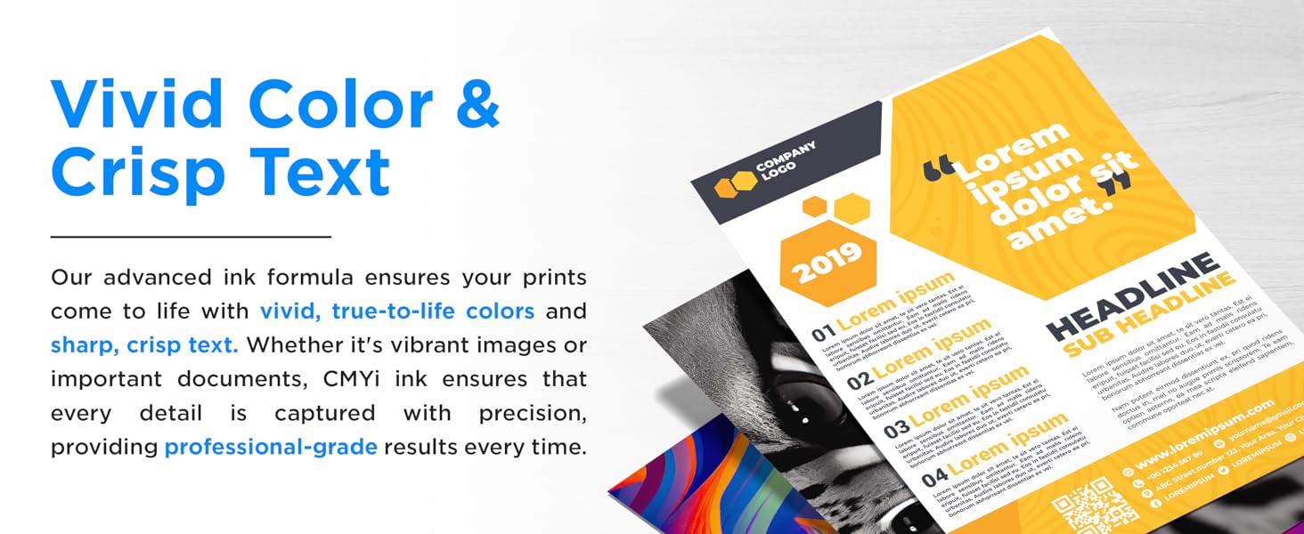 CMYi ink cartridges produce vivid color and crisp text