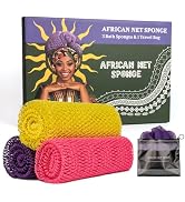 Bathway African Net Sponge Authentic 3 Pieces with Storage Bag, African Exfoliating Net Sponge Wa...