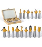 REKCKRUL 15PCS Router Bits Set 1/2 Inch Shank - Tungsten Carbide Woodwork Tools with Wood Case fo...