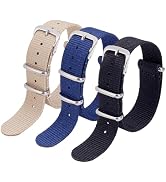 OLYCRAFT 3 Pack Nylon Watch Band 18mm One-Piece Military Watch Straps Adjustable Lightweight Wris...