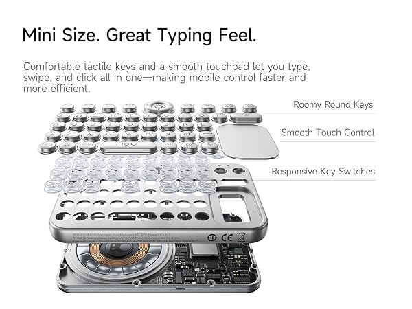 Exploded view showing internal structure of mini round key keyboard with touchpad
