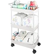 Volnamal Baby Diaper Caddy, Plastic Movable Cart for Newborn Nursery Essentials Diaper Storage Ca...