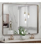 LOAAO 48”X36” Bronze Bathroom Mirrors for Vanity, Rounded Rectangle Brushed Bronze Metal Frame Mi...