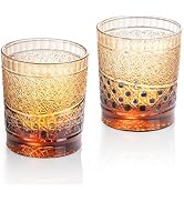 KAMMAK Crystal Whiskey Glasses Set of 2, 8.1oz Colored Old Fashioned Glasses Stemless, Hand Blown...