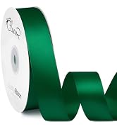 CLUEWR Double Faced Emerald Green Satin Ribbon, 1 Inch 50 Yards Fabric Ribbon Roll for Flower Bou...