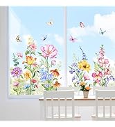 Supzone Flower Butterfly Window Clings Colorful Wildflower Window Stickers Double-Sided Anti-Coll...