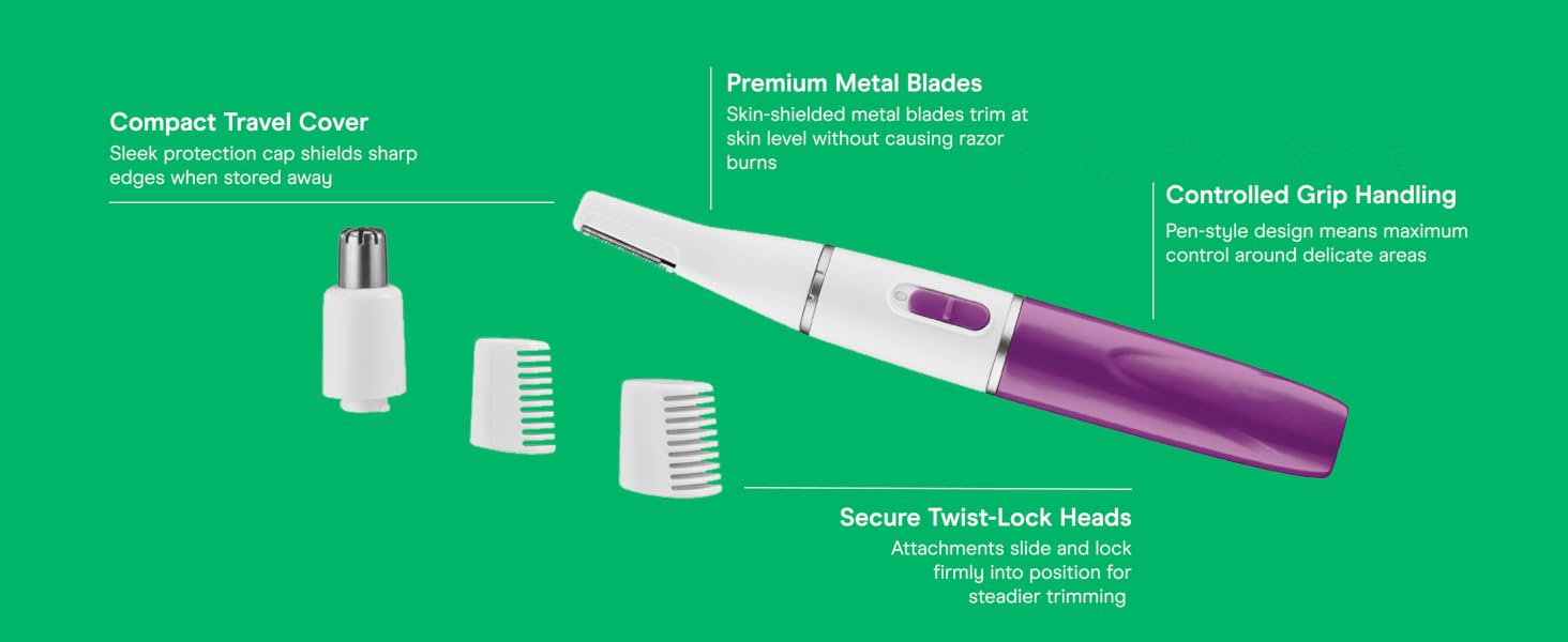 Compact Travel Cover. Premium Metal Blades. Controlled Grip Handling. Secure Twist-Lock Heads