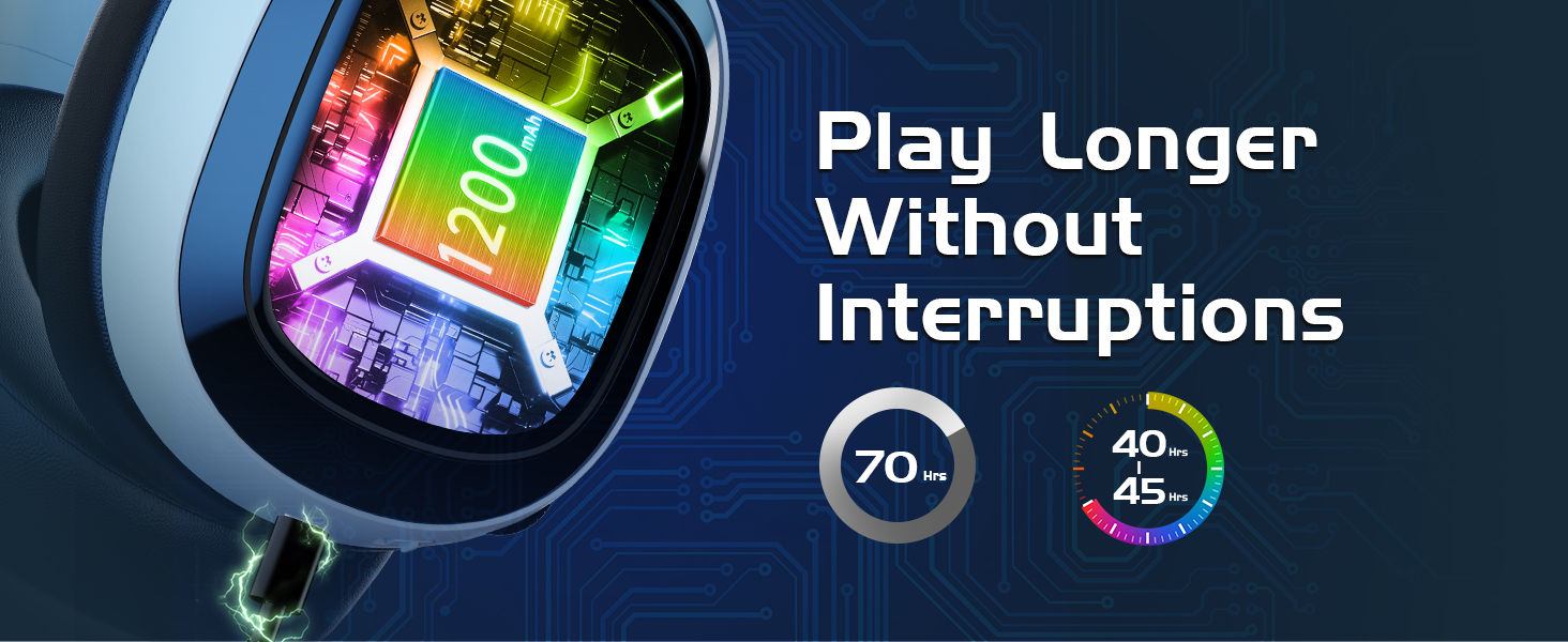 Long lasting battery life with up to 70 hours of playtime for marathon gaming sessions