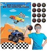 ASTARON Pin The Tail Games Pin The Wheels on The Truck Party Game with 30 Tyres for Car Theme Bir...