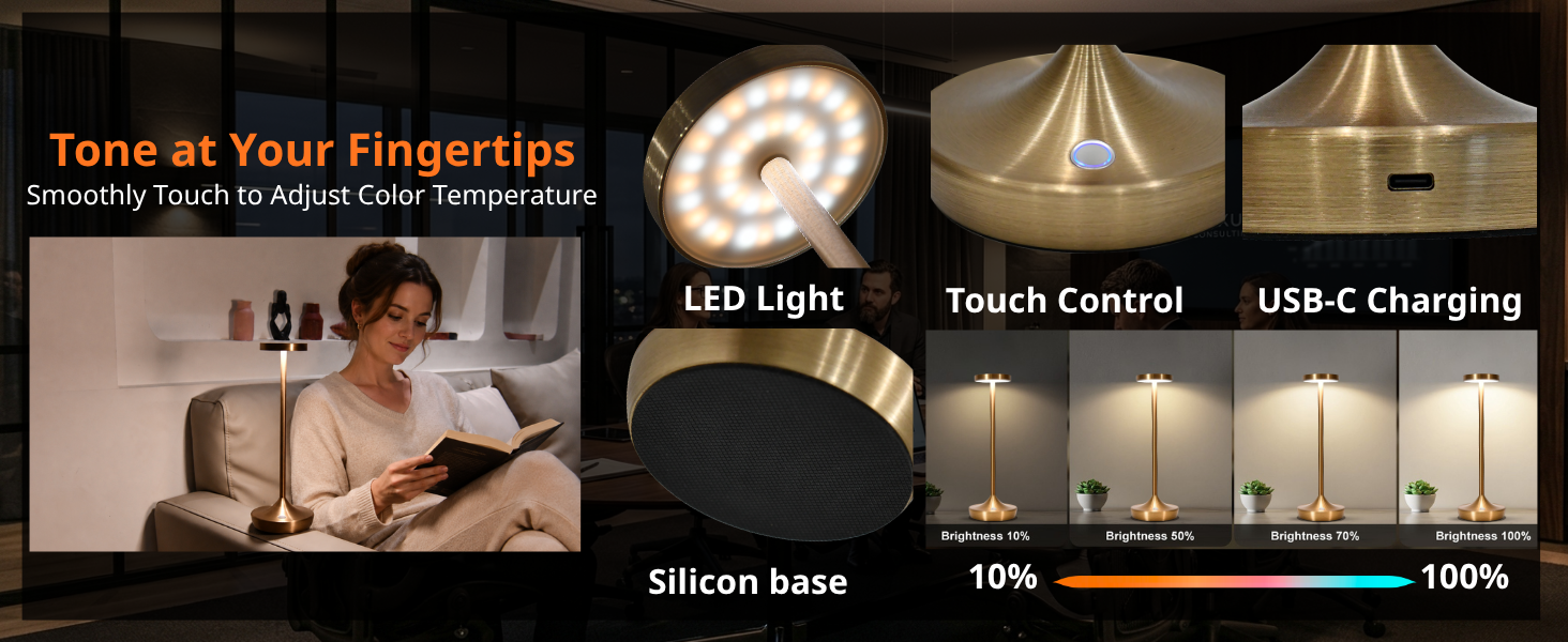 Cordless Table Lamps, Rechargeable 6000mAh LED Desk Lamps, Up to 72 Hours