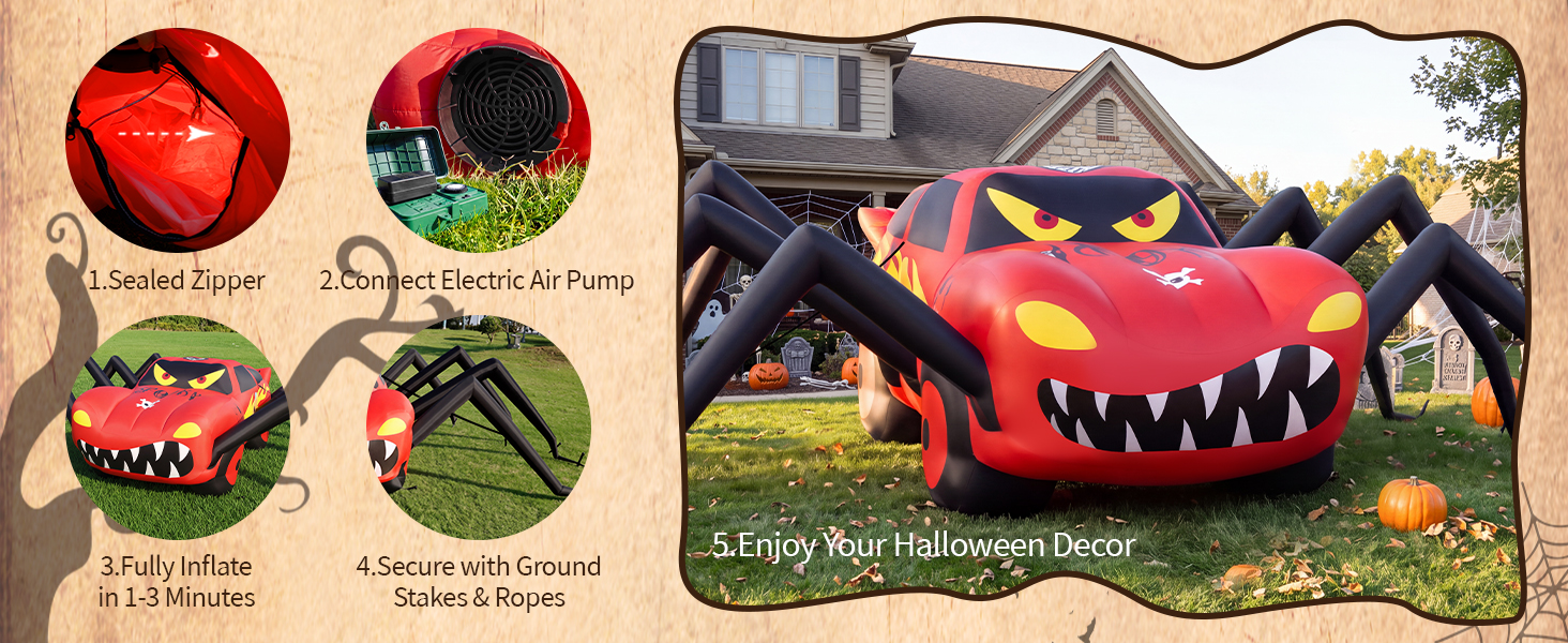 Super Giant Red 14.8FT Halloween Inflatables Spider Car Outdoor Decorations