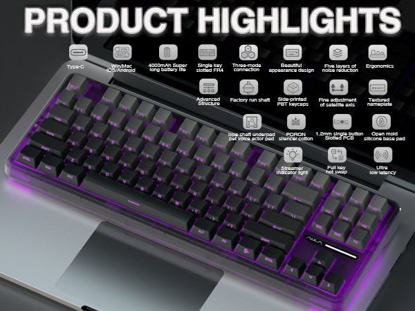 aula f87 pro wireless mechanical keyboard BT5.0 keyboard gaming hot swappable custom keyboard
