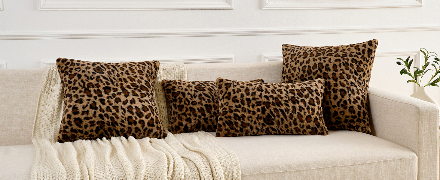 GALMAXS7 Cheetah Pillow Covers 18x18 Faux Fur Throw Pillow Covers Set of 2