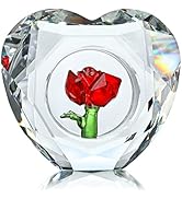 H&D HYALINE & DORA Crystal Red Rose Figurines Collectible with Outer Heart Ring, Glass Flower Orn...