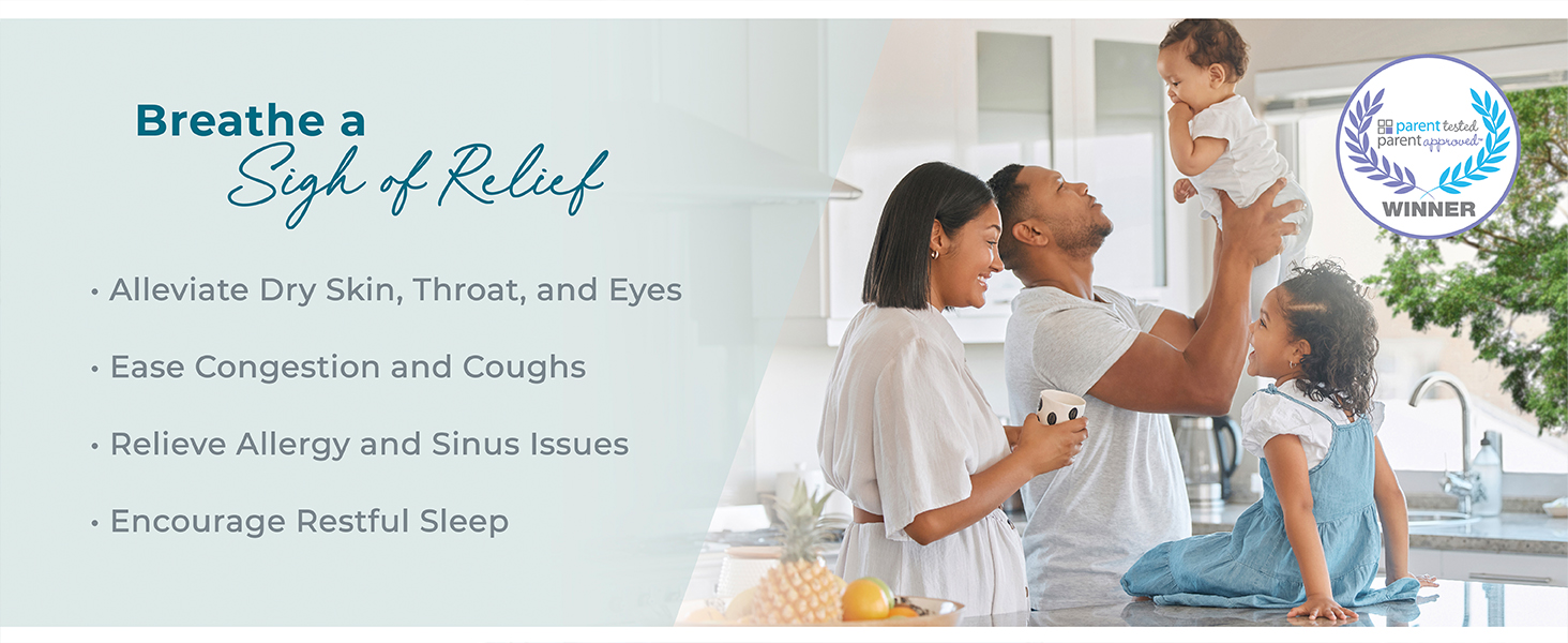 breathe a sigh of relief dry skin throat eyes ease congestion coughs relieve allergies improve sleep