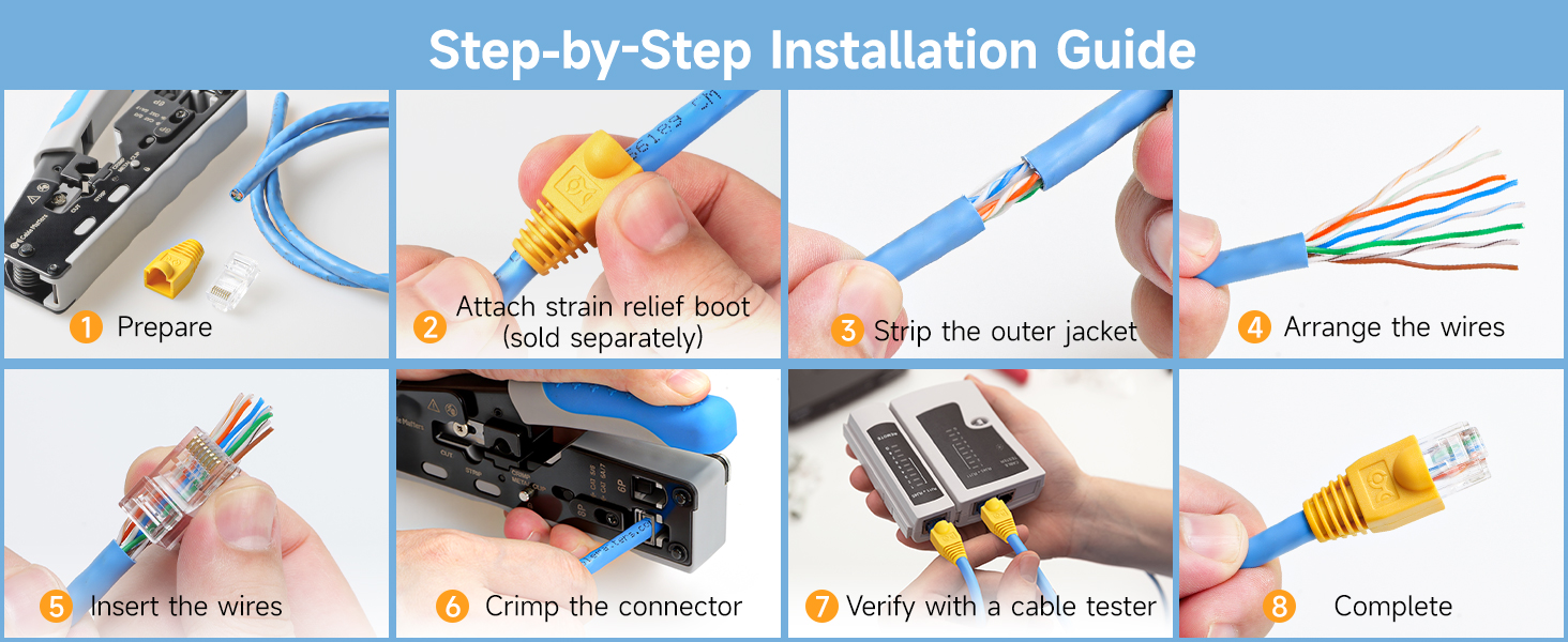 Durable Cat6 Pass Through RJ45 Connectors for Network Cabling, Ideal for Home and Office