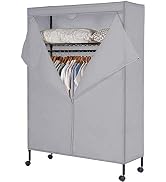 JS HOME Heavy Duty Garment Rack, Free-Standing Rolling Clothes Rack with Fitted Grey Oxford Cover...