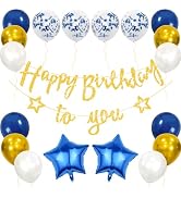 iPartycool Navy Blue Gold Birthday Decorations, Happy Birthday to You Banner with Stars, 3D Foil ...