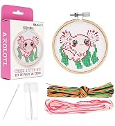 GAMAGO Axolotl Cross Stitch Embroidery Kit – DIY Needlework Craft Set with Hoop, Fabric, Floss & ...