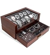 KAMIER 12 Slots Watch Box Case Organizer Display for Men,Two-Tier Wooden Watch Box Organizer For ...