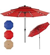 DUMOS LED Outdoor Patio Umbrella 10 FT UV-Resistant Market Umbrella with Tilt Adjustment & Crank ...