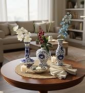 Blue and White Vase Set of 3, Cute Ceramic Bud vase in Bulk for Farmhouse Table Centerpiece Mini ...
