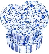 Joyido 60 PCS Blue Plastic Plates - Blue Floral Plates - Disposable Decorative Plate Sets Include...