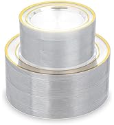 QualQuot 200PCS Clear Plastic Plates with Gold Rim, Disposable Heavy Duty Plastic Plate, 100 Dinn...