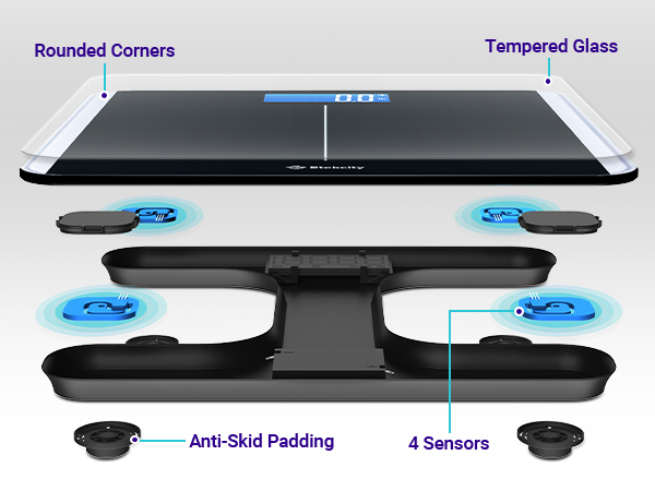 4 high-precision sensors give you accurate measurements in 0.1 lb / 0.05 kg increments.