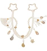 Sunpour Aesthetic Bag Charms for Women, Ocean Style Pearl Braided Keychain with Star Clasp for Ha...