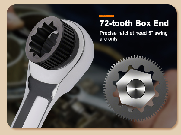 72-tooth Box EndPrecise ratchet need 5 swing arc only