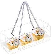 ISKYBOB 12Pcs Clear Cake Roll Boxes with Handle, 8.8x3.1in Fathers Day Swiss Roll Packing Loaf Pu...