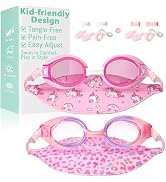 Pixel Panda Kids Swim Goggles with Fabric Strap for 3-12 Anti-Fog Anti-UV, No Leak No Hair Pullin...