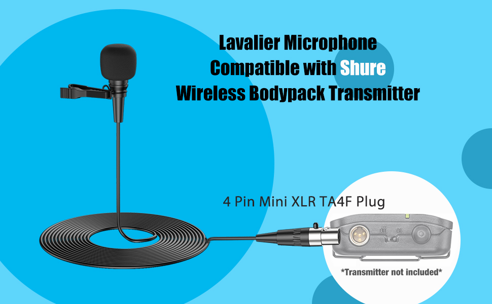 Lavalier Microphone Compatible with shure Wireless Bodypack Transmitter