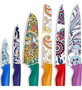 Astercook Paisley Pattern Knife Set with Cover, Dishwasher Safe Colorful Knives with 6 Knife Shea...