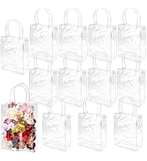 WhizToys 12 PCS Transparent Party Favour Plastic Gift Bags With Handles, 5.9 x 7.9 x 2.8 Inches, ...