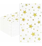 HEIPINIUYE 50 Pieces Paper Dinner Napkins with Gold Foil Star 3-ply White and Gold Guest Napkins ...