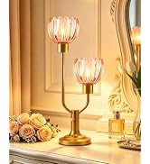 TECHYAP Flower Table Lamp Dimmable Vintage Pink Glass Lamp Nightstand Lamp | Bulbs Included Mid C...