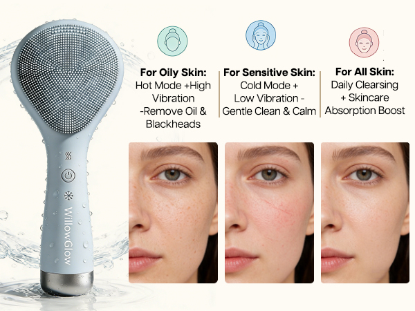 Face massager effectively removing makeup residue vs manual hand wash.