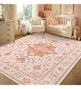 RELEANY Area Rugs 5'x7' Washable Non-Slip, Floral Vintage Distress Print Pattern Medallion Carpet...