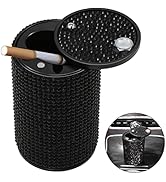 Car Ashtray with Lid Smell Proof, Aluminum Crystal Diamond Cigarette Smokeless Automotive Ashtray...