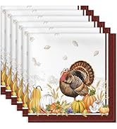 Arquiel Fall Thanksgiving Turkey Napkins, 18×18 Inch Dinner Cloth Napkins Set of 6, Washable Cott...