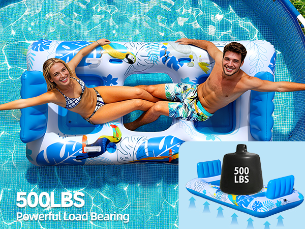 Inflatable Tanning Pool Lounger Float for 2 Person Sunbathing Inflatable Pool Lounger Float