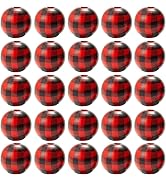 50 Pcs Red 16mm Christmas Plaid Wood Beads Buffalo Plaid Beads Wooden Farmhouse Beads Craft Beads...
