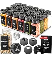 EDELHAUS Glass Spice Jars with Label and Space Gray Rotating Lids (24 x 4oz) Spice Containers wit...