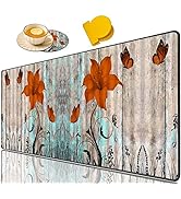 Large Game Mouse Pad + Coffee Coaster + Round Handle Clip, Orange Lily Butterfly Rustic Vintage P...
