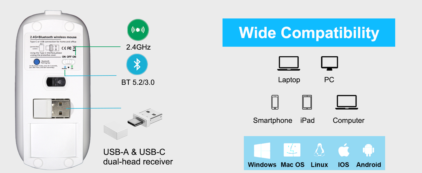 Wireless Bluetooth USB C Mouse with Jiggler for MacBook Air