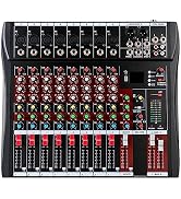 Audio Mixer 8-Channel,DJ Mixer with Bluetooth & 3-Band EQ,Sound Mixer Board with +48V Phantom Pow...