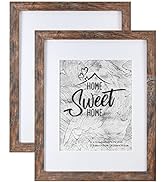 Rustic Brown 11x14 Picture Frame - Display Photos 8x10 with Mat or 11x14 Without Mat - HD Glass I...
